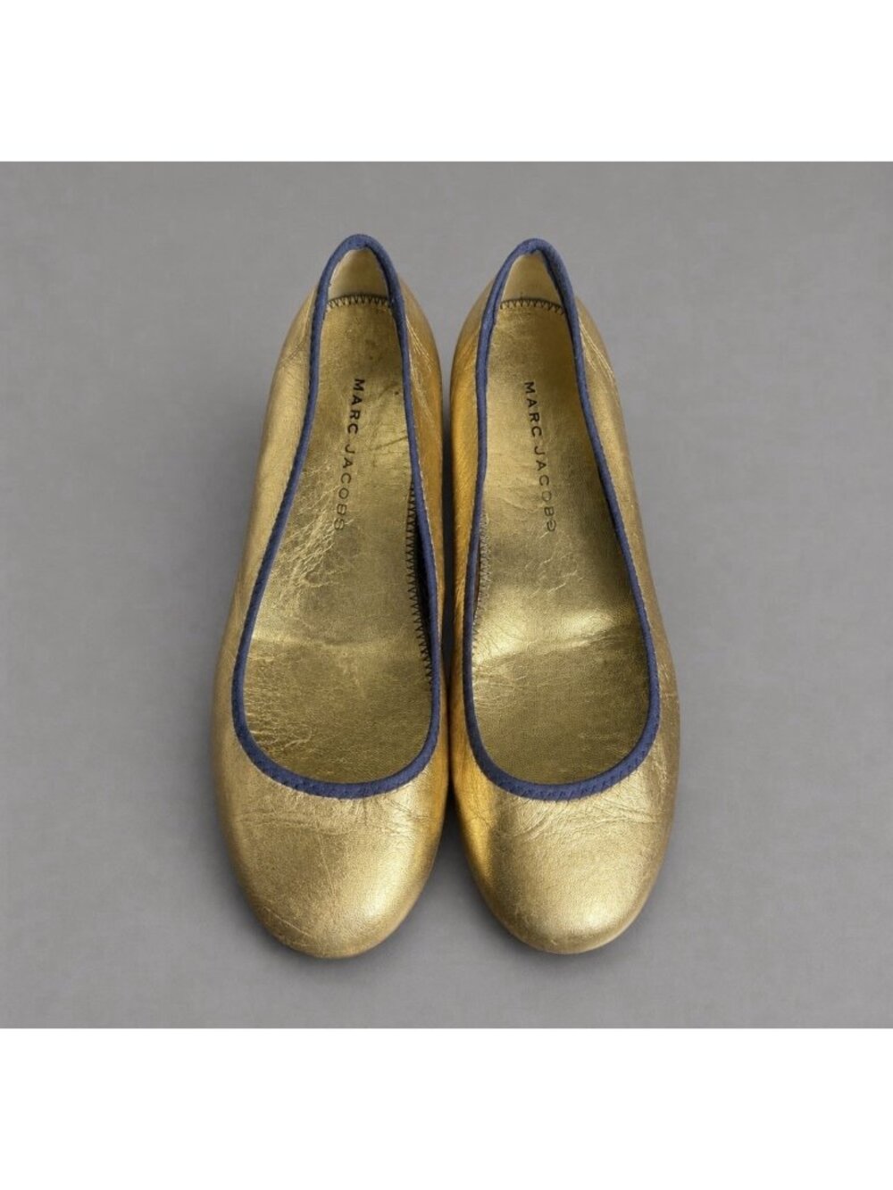 MARC JACOBS Womens Size 36.5 (US 6.5) Gold Metallic Leather Ballet Flats Shoes